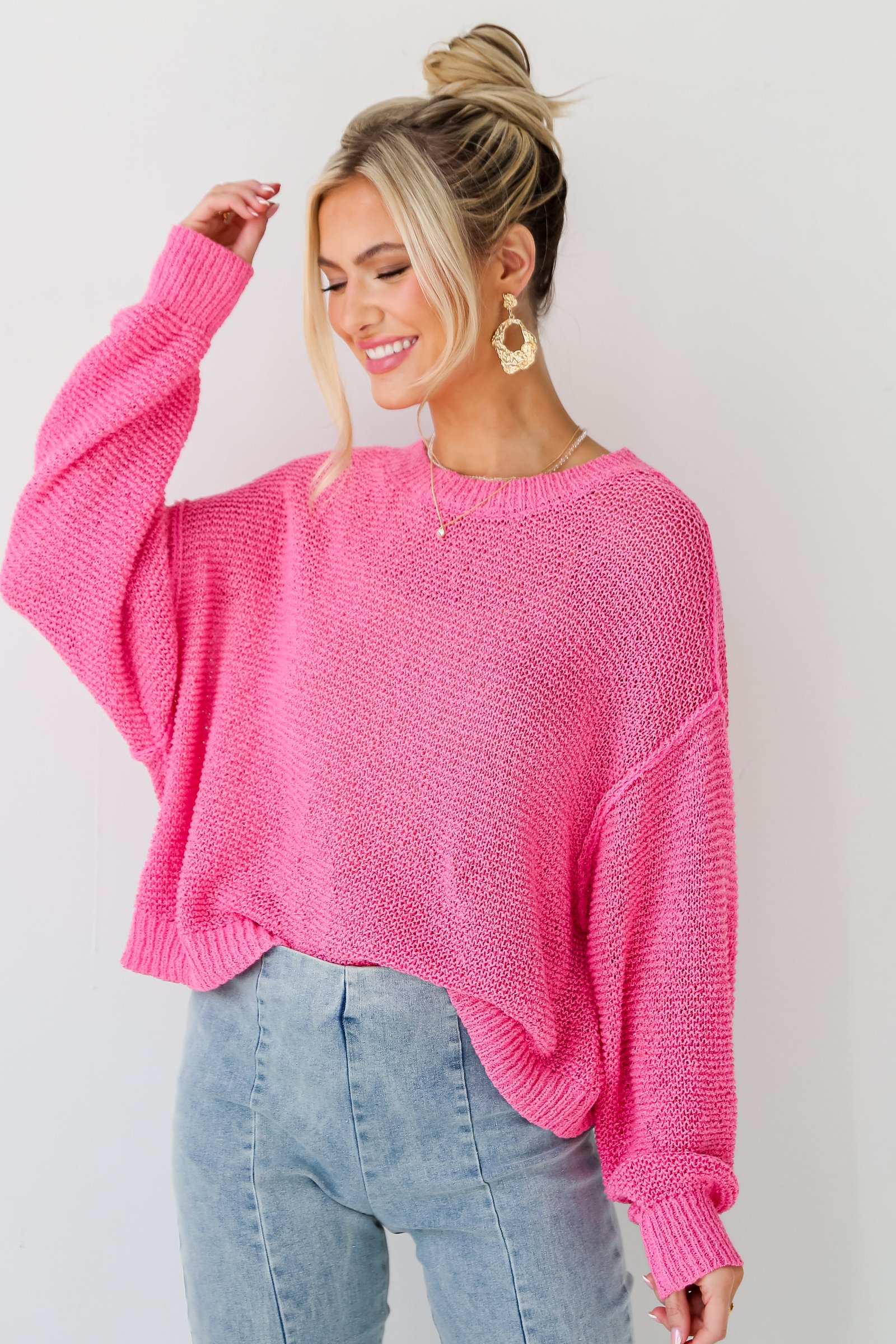 Perfect Mix Pink Lightweight Knit Oversized Sweater