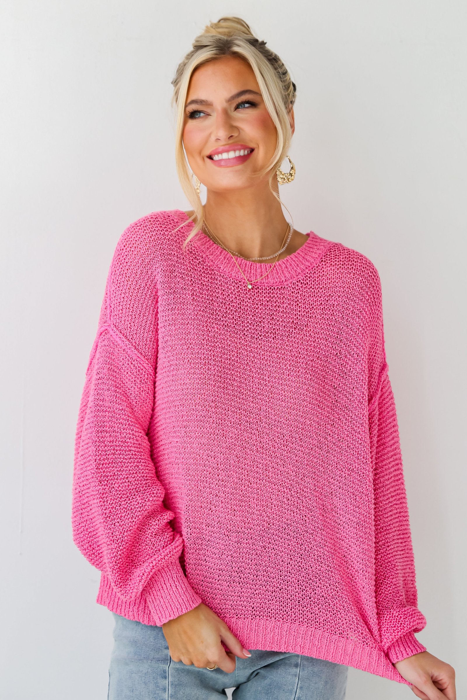 Perfect Mix Pink Lightweight Knit Oversized Sweater