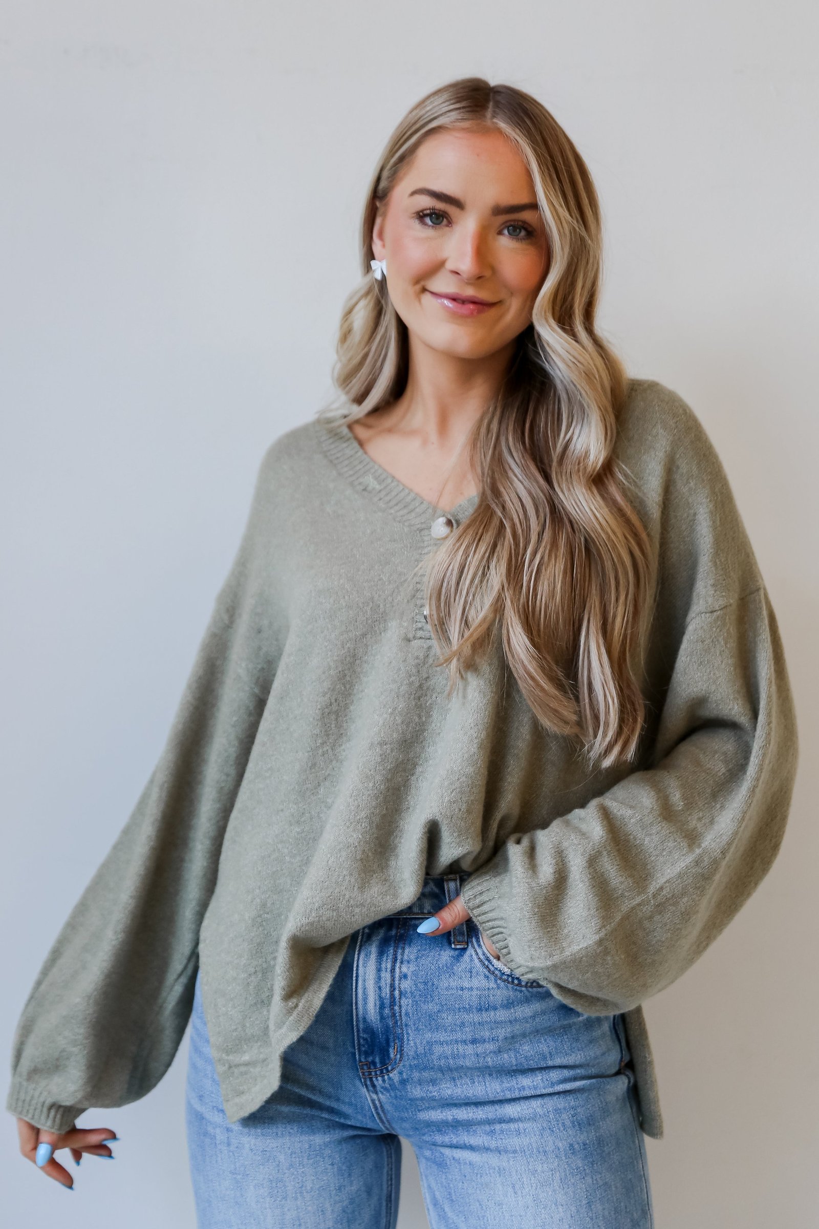 Warm Vibes Sage Oversized Sweater